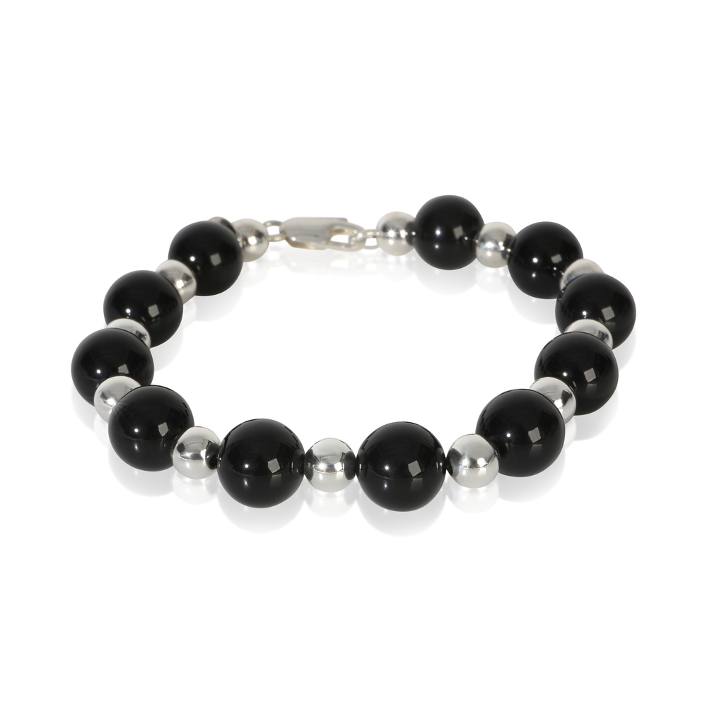 Tiffany & Co. Sterling Silver Onyx Vintage Bead Bracelet